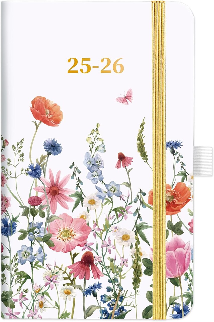 Pocket Calendar 2025-2026 - Pocket Planner 2025-2026 for Purse, Academic Planner 2025-2026 from Jul. 2025 - Jun. 2026, 6.3''×3.8'', Weekly & Monthly Planner with Pen Loop - Floral